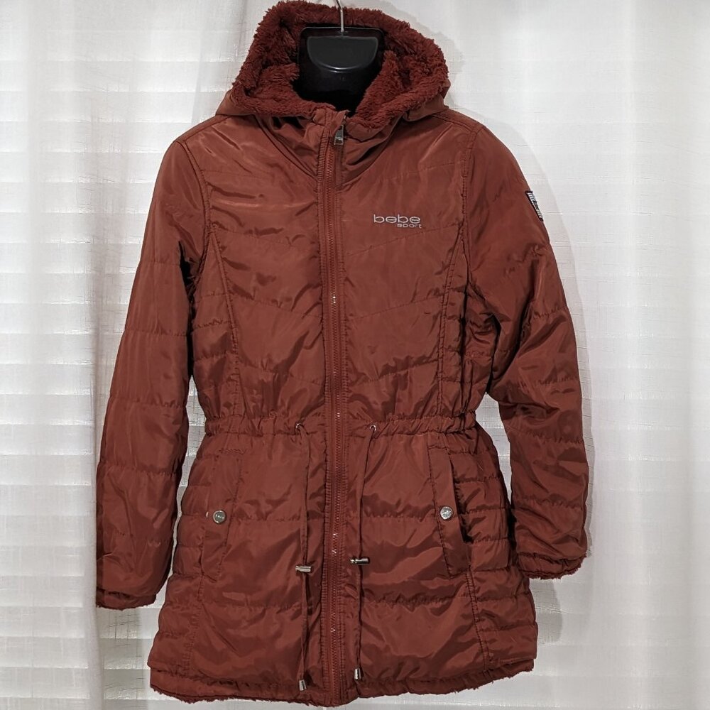 BEBE Women's Winter Coat Reversible Faux Fur Lined Anorak Parka Puffer Jacket